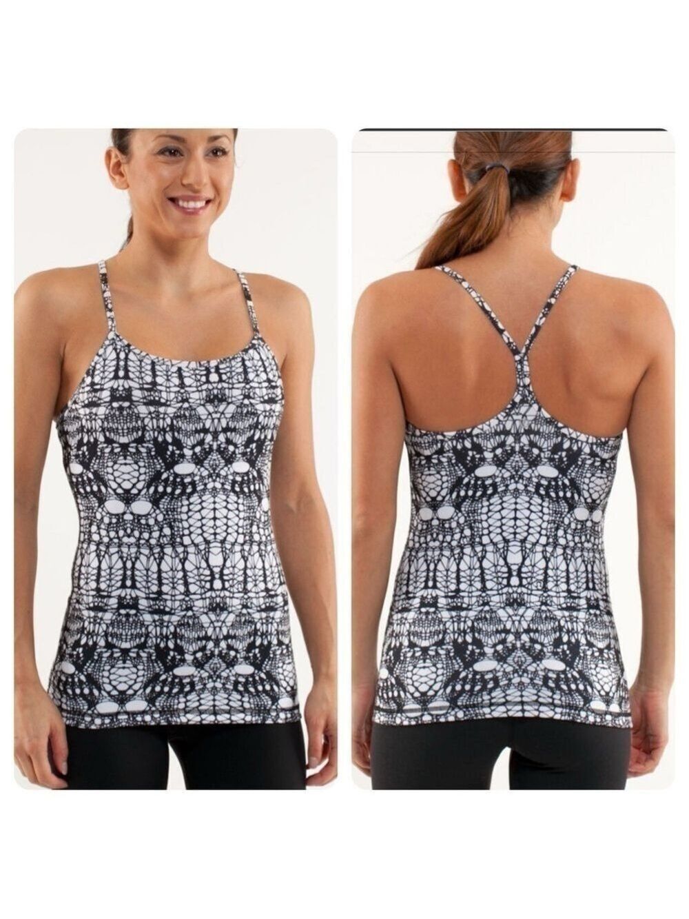 Lululemon Power Y Tank size 4 White Black Glacier Lace